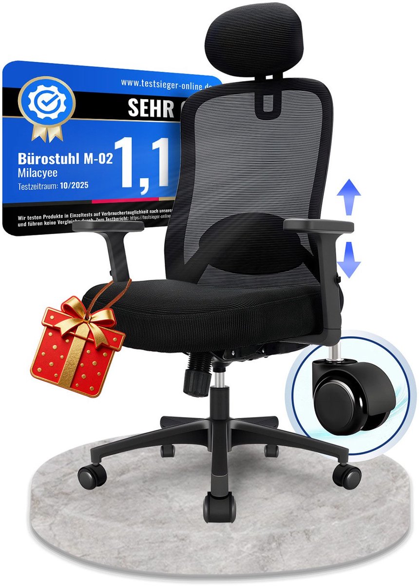Milacyee Ergonomische Bureaustoel met Verstelbare - Milacyee® - €95,99