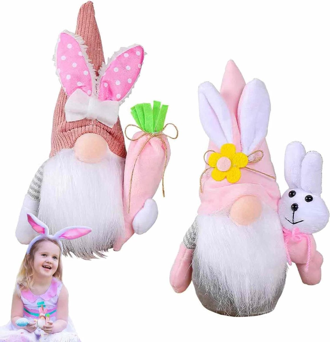Ronte - Handgemaakte Konijn Oren Gnome Tafeldecoratie voor Pasen en Lente - Paasdecoratie en Lente Accessoires met Minstens 75 karakters.