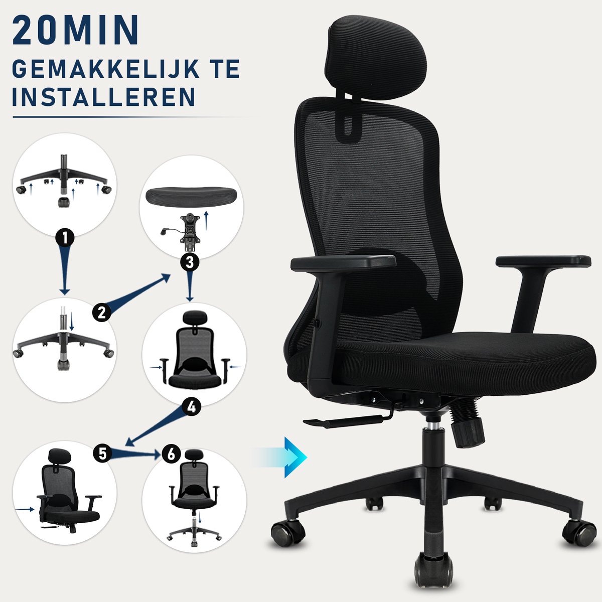 Milacyee Ergonomische Bureaustoel met Verstelbare - afbeelding 2