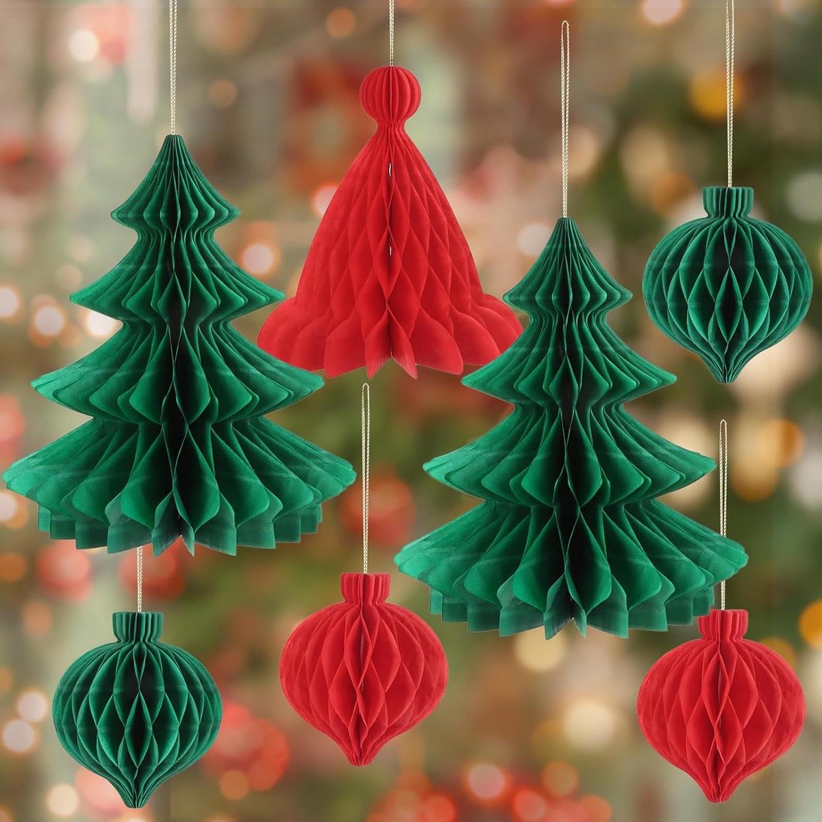 Ronte - Kerstversiering voor Xmas Winterfeest | 7 Stuks Herbruikbare Papieren Honingraat Decoraties | Feestelijke Home Party Decor | Muur & Plafond Decoratie