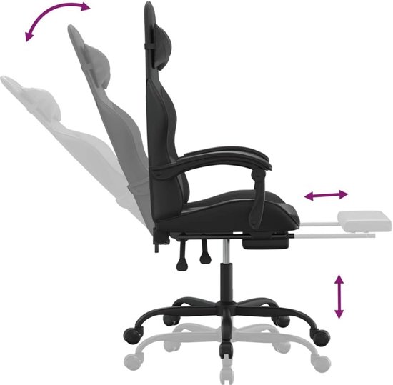 Gamingstoel met voetsteun en leerlook zwart — afbeelding 3