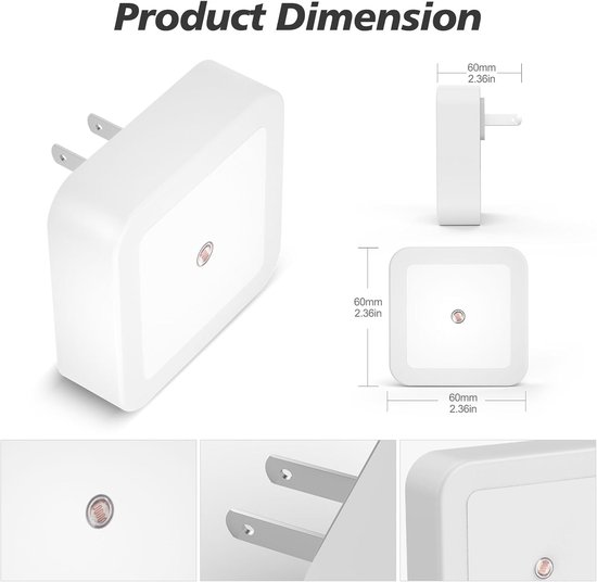 LED Nachtlampje Stopcontact 4-Pack - Met Dag en Nacht Sensor - Warm Wit LED Licht - Automatische Dimmer - Schemer-tot-zonsondergang - Voor Slaapkamer Badkamer En Gang - Energiezuinig Nachtlampje En Volwassenen 6.2 x 6.2 x 6 cm van Merkloos — afbeelding 5