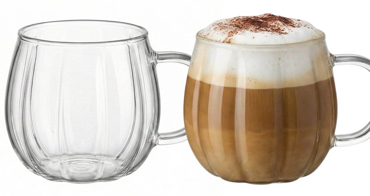 Vamora Aviro - Koffie Glazen - Thee glazen met oor - waterglazen - Latte macchiato glazen - Matcha - Geribbelde glazen - cappuccino - transparant - set van 2 stuks - 400 ml