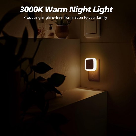 LED Nachtlampje Stopcontact 4-Pack - Met Dag en Nacht Sensor - Warm Wit LED Licht - Automatische Dimmer - Schemer-tot-zonsondergang - Voor Slaapkamer Badkamer En Gang - Energiezuinig Nachtlampje En Volwassenen 6.2 x 6.2 x 6 cm van Merkloos — afbeelding 3
