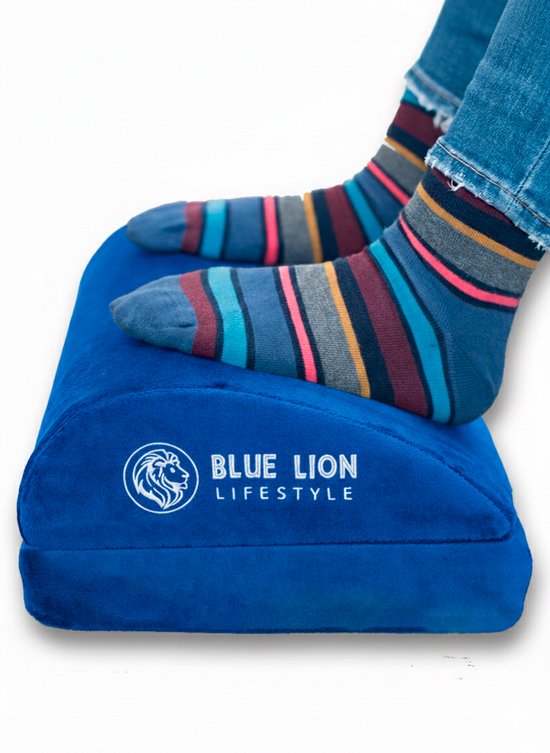 Foto: Blue lion verstelbare voetensteun voetenbankje ergonomisch tegen rugpijn blauw