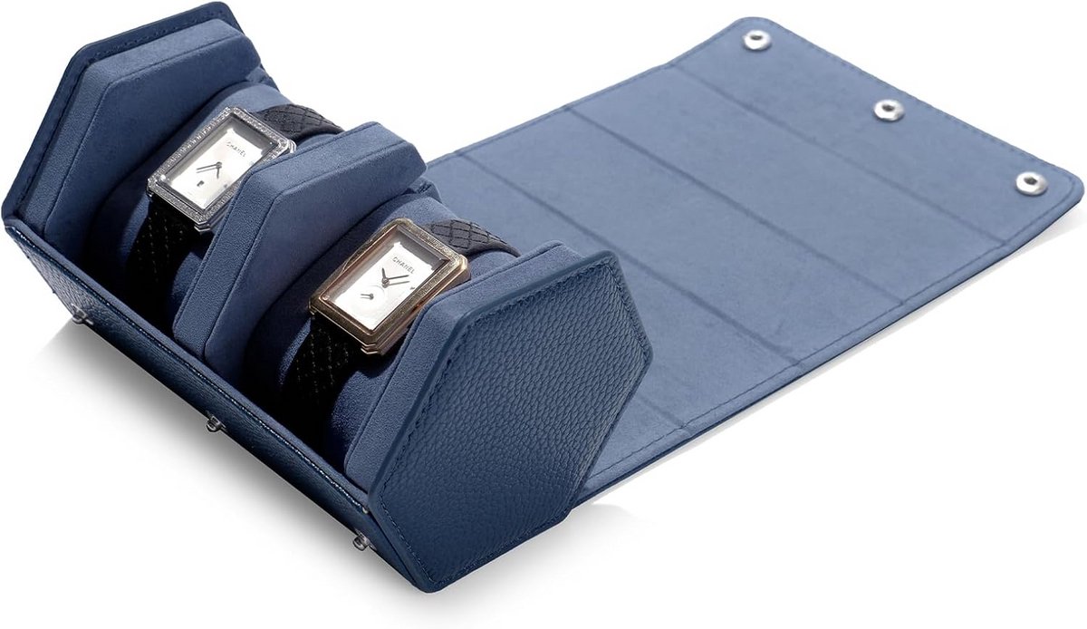 Luxe PU leer 2-sleuven horlogebox zeshoekig met blauw interieur - beschermt tegen krassen stof - elegant geschenk voor verjaardag kerst