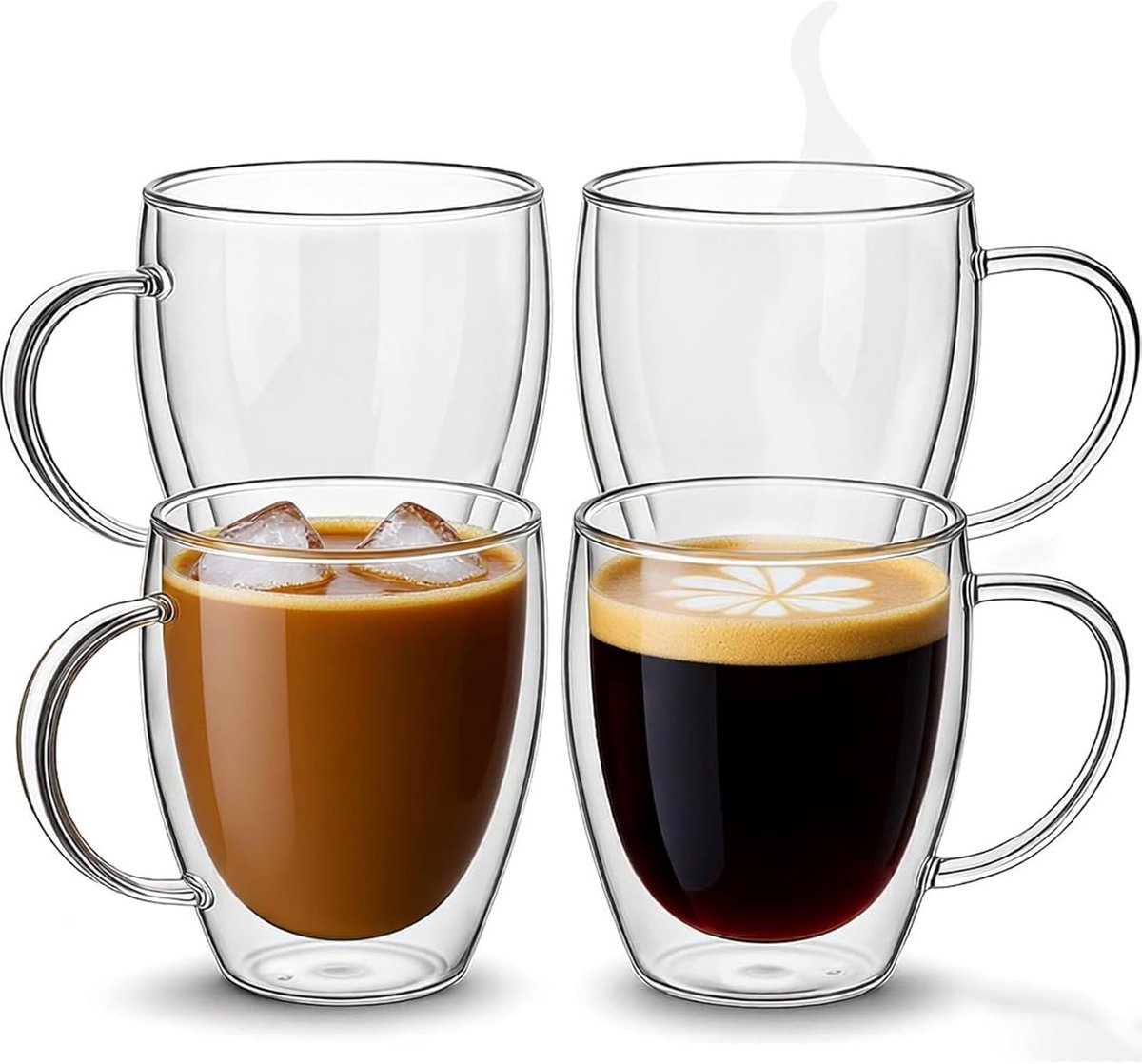 Majestix Dubbelwandige Glazen Met Oor - Set van 4 - 350 ML - Isolerende Thermoglazen - Latte Macchiato, Cappuccino, Espresso, Koffie, Thee