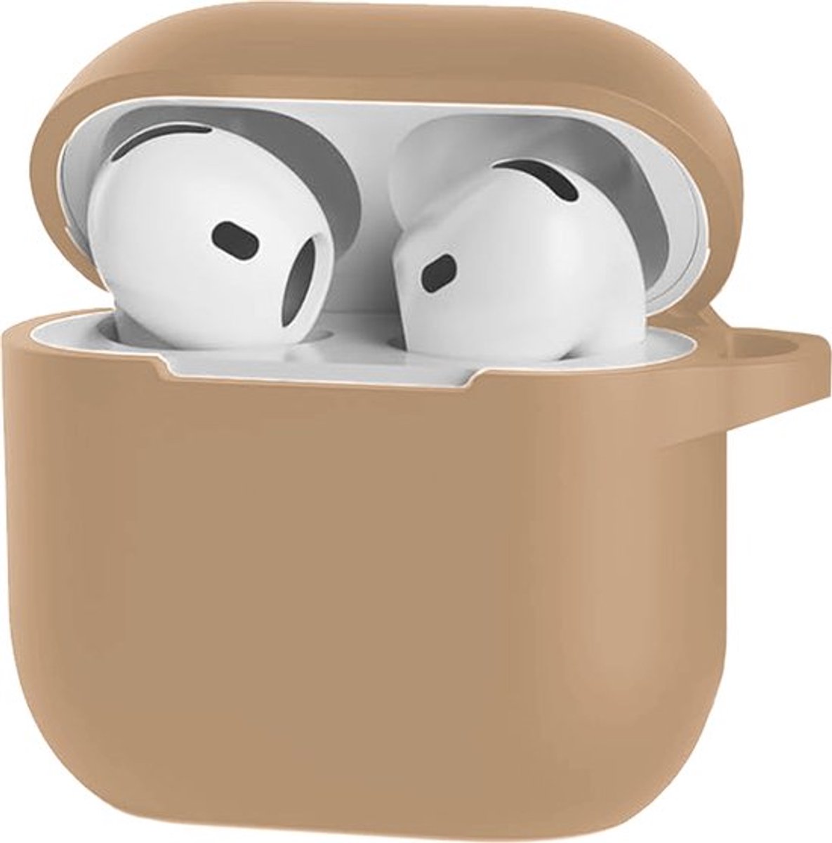 Jumada's Case Geschikt voor AirPods 4 Hoesje Hoes Siliconen Met Clip Cover - Hoesje Geschikt voor Apple AirPods 4 Hoes Siliconen - Zand