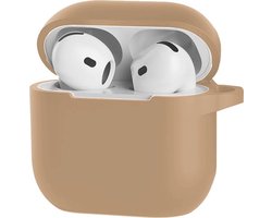 Jumada's Case Geschikt voor AirPods 4 Hoesje Hoes Siliconen Met Clip Cover - Hoesje Geschikt voor Apple AirPods 4 Hoes Siliconen - Zand