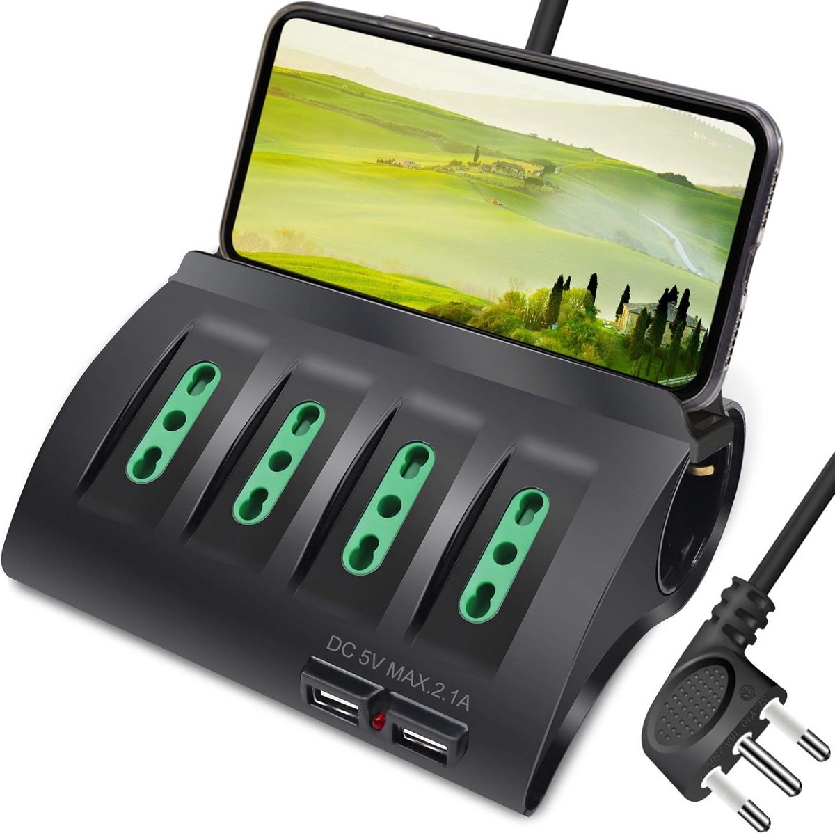 Stekkerdoos met 6 Stopcontacten en 2 USB-poorten - Veiligheidsschakelaar - 16A - 3500W - 2 Meter Snoer - Zwart