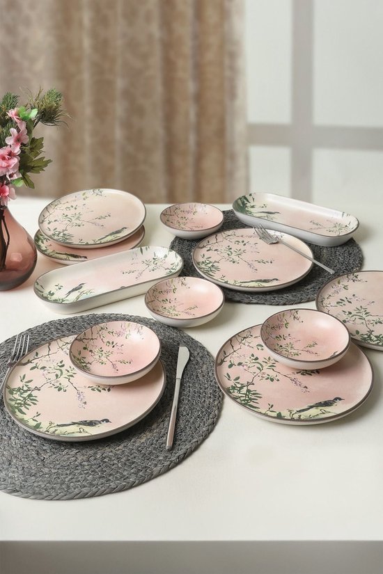 Keramika serviesset - Pink Woods - 12 delig - 6 persoons - Stoneware