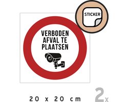 Pictogram/ stickers (2x) | "Verboden afval te plaatsen" + camerabewaking | 20 x 20 cm | Sluikstorten | Propere buurt | Sticker | Container | Afvalpunt | Zelfklever | 2 stuks