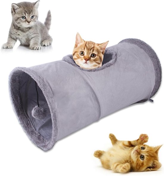 PETCUTE Kattentunnel – Opvouwbaar, Met Ingebouwd Kussen En Pluizenbal, Ideaal Voor Spelen, Slapen En Verstoppen Voor Katten En Kleine Honden