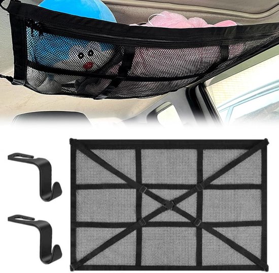 Hondenbarrière Scheidingsnet Voor Autorek - Draagbaar Dubbellaags Veiligheidsnet Universeel Scheidingsrooster Instelbaar Hondennet Voor Auto 120 X 85 Cm