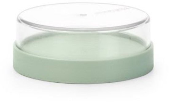 Lichtgroene beker met doorzichtige schroefdop.