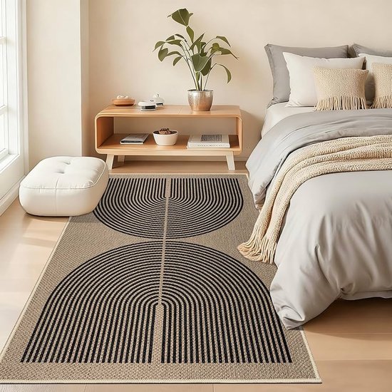 Kunsen Hedendaagse woonkamertapijt, zonder formaldehyde, minimalistisch, blauw, zwart, geometricot-tapijt voor kinderkamer, 120 x 200 cm