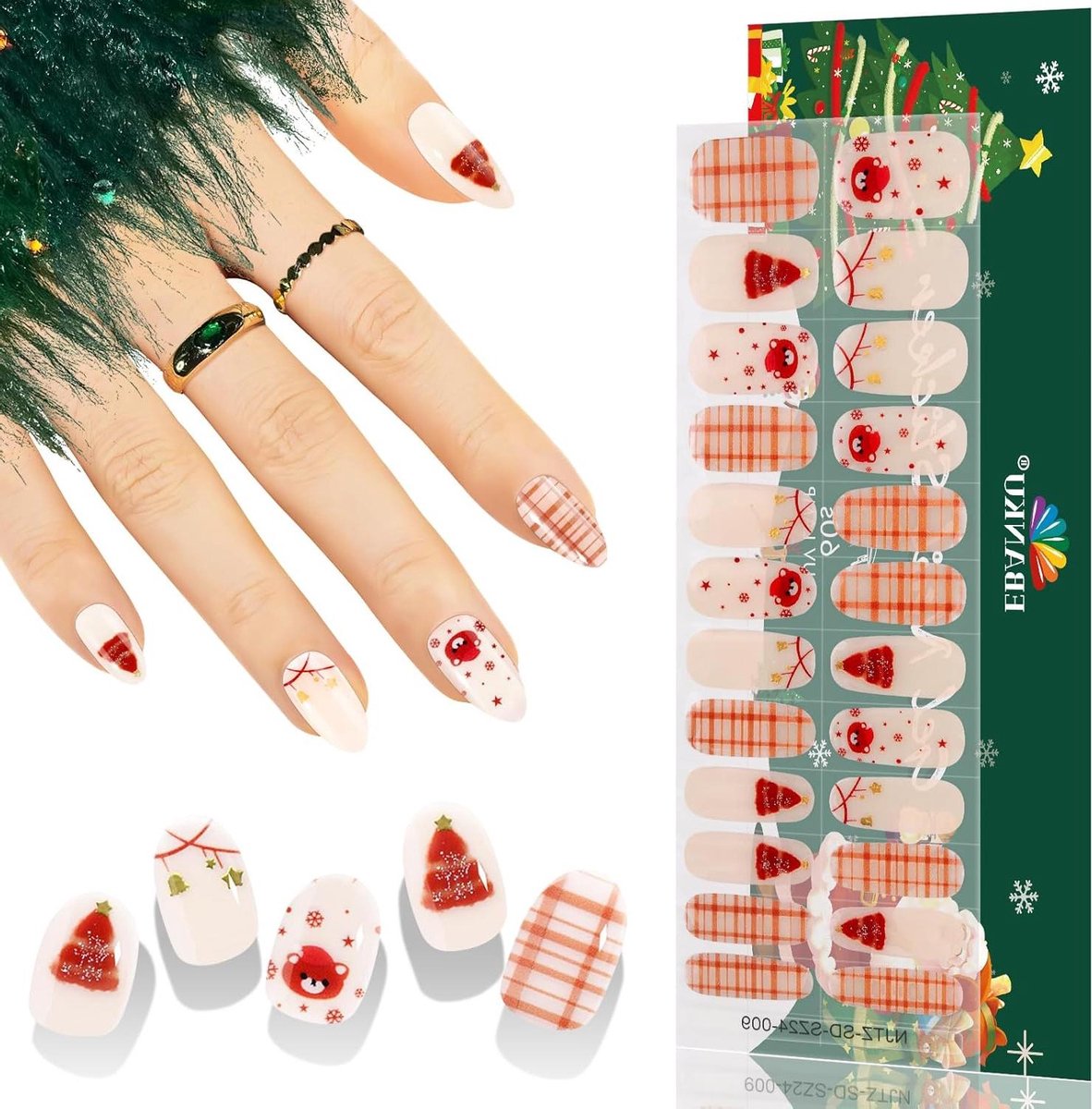 Ronte - Nagelstrips voor kerstnagels, langdurige nail art stickers met vijl - 24 stuks