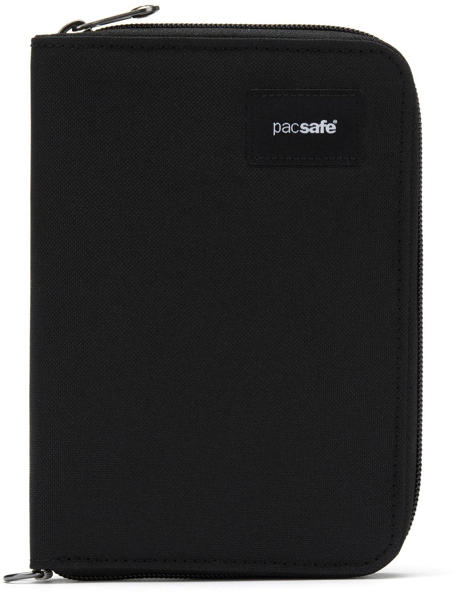 Pacsafe Portemonnee - 16.3 x 11.5 x 2 cm - Pasjeshouder - RFID-blokkerend - Travel Organizer - Beveiligde Portemonnee - Anti-diefstal Pasjeshouder - Gerecycled Polyester - PFC-vrij - Zwart