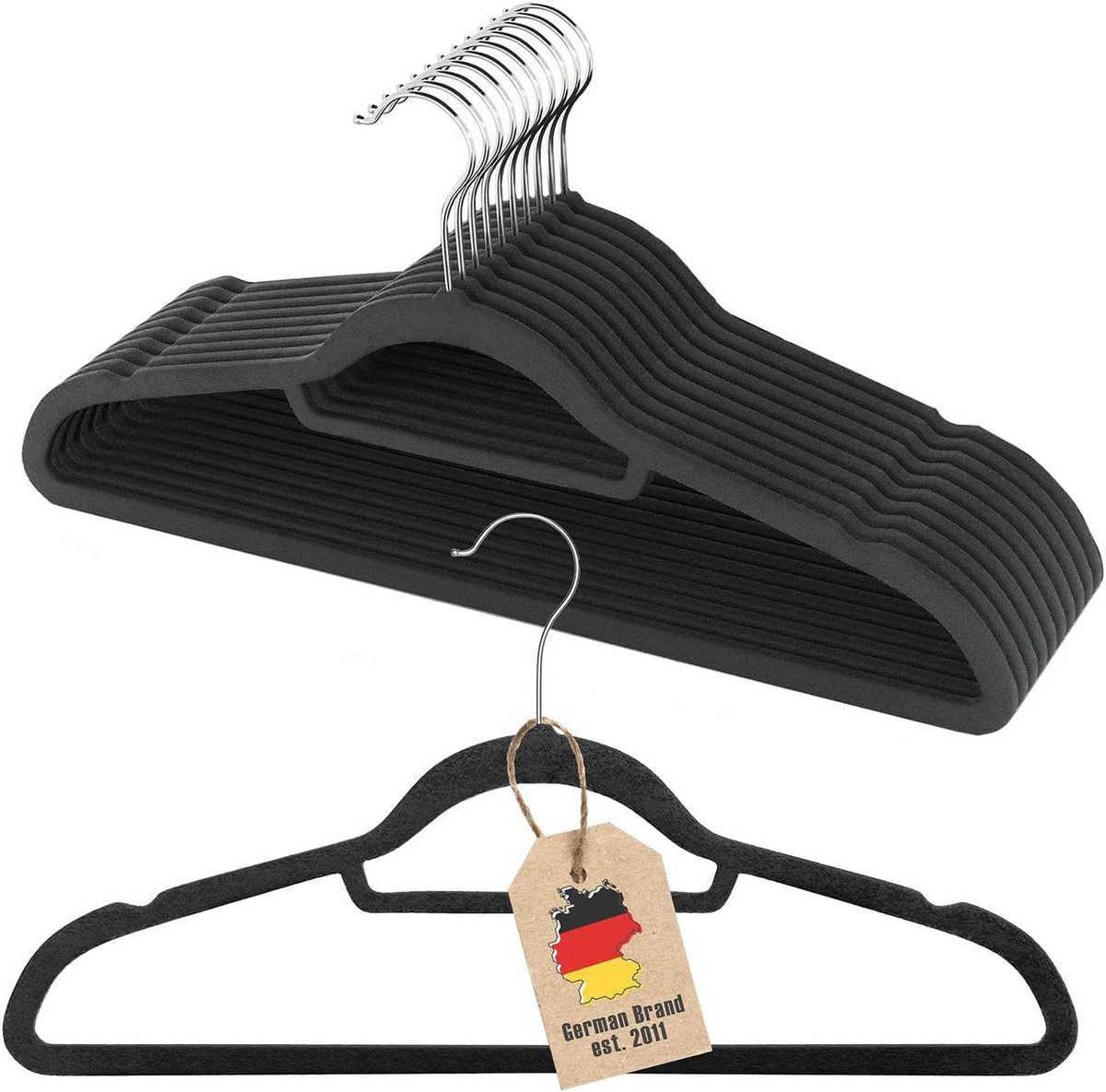 Set van 10 Zwarte Antislip Kledinghangers - Ruimtebesparend en Slim Design