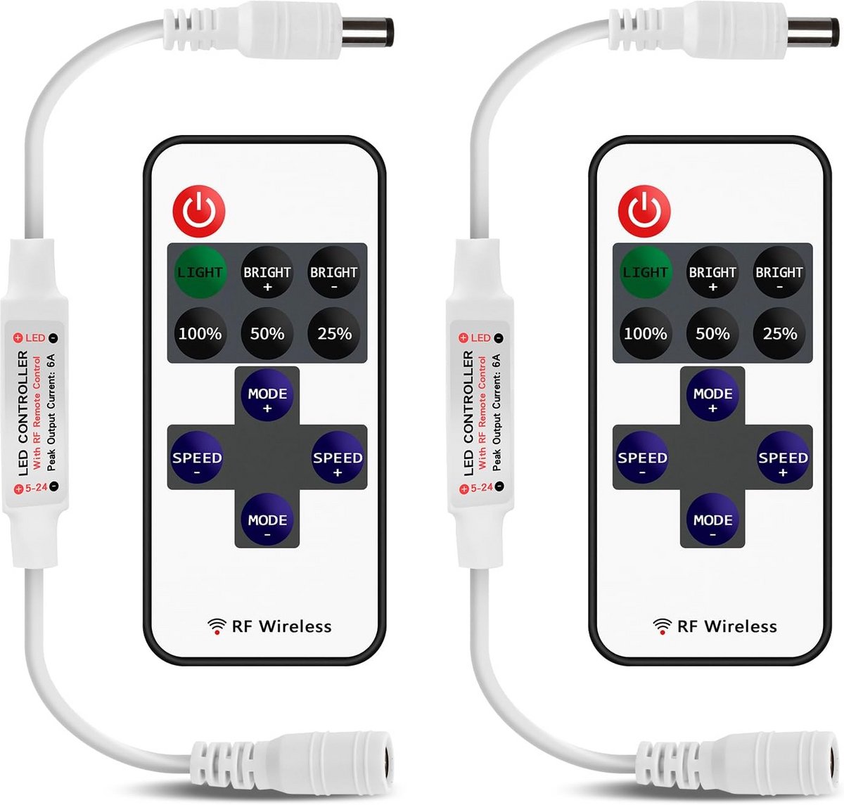 Set van 2 RF Mini Dimmer Controllers met 11-Key Afstandsbediening voor Enkelkleurige LED Strips
