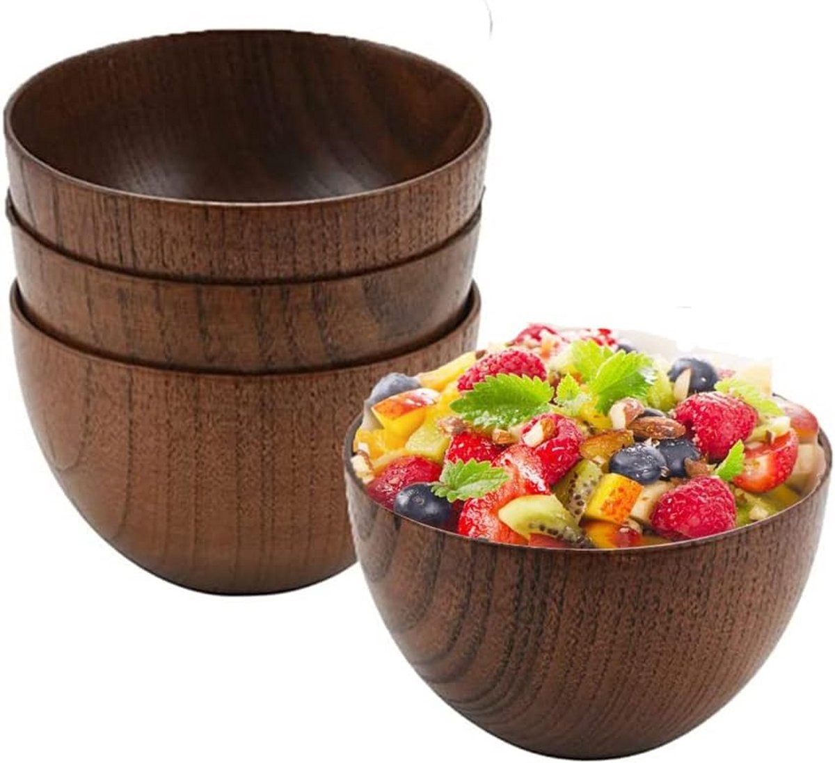 4x Houten Soepkommen - Natuurlijke, Bodemloze Bowls voor Restaurants & Thuisgebruik