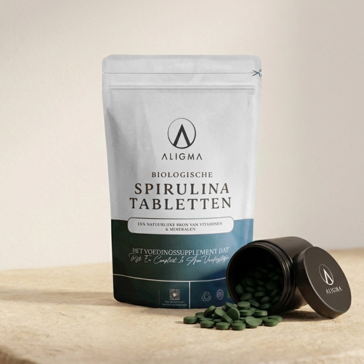 Aligma Biologische Spirulina Tabletten 500 stuks – 500mg | Breed Voedingsprofiel | Vegan | EU Biologisch Gecertificeerd | Energie & Vitaliteit