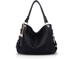 Grote Leren Shopper Dames Handtas Schoudertas met Afneembare Band en Kwastdetails