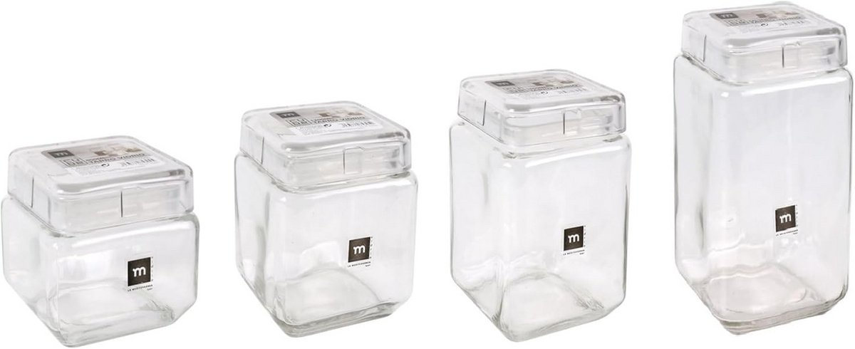 Glazen Voorraadpot met Deksel - Vierkant - 1600 ml - Transparante Keukenopslag