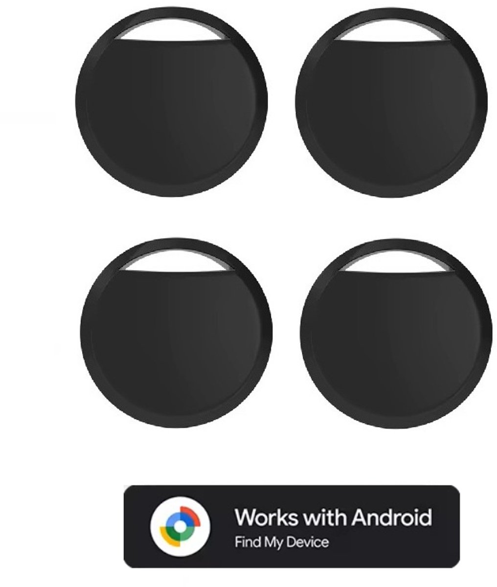 BlueTime - 4 stuks - Slimme Bluetooth Tag - Draadloze Sleutelhanger Tag met Geluidssignaal, Locatie delen & Lost Mode – Ideaal voor Sleutels, Portemonnee & Bagage - Geschikt voor Android Find My Device