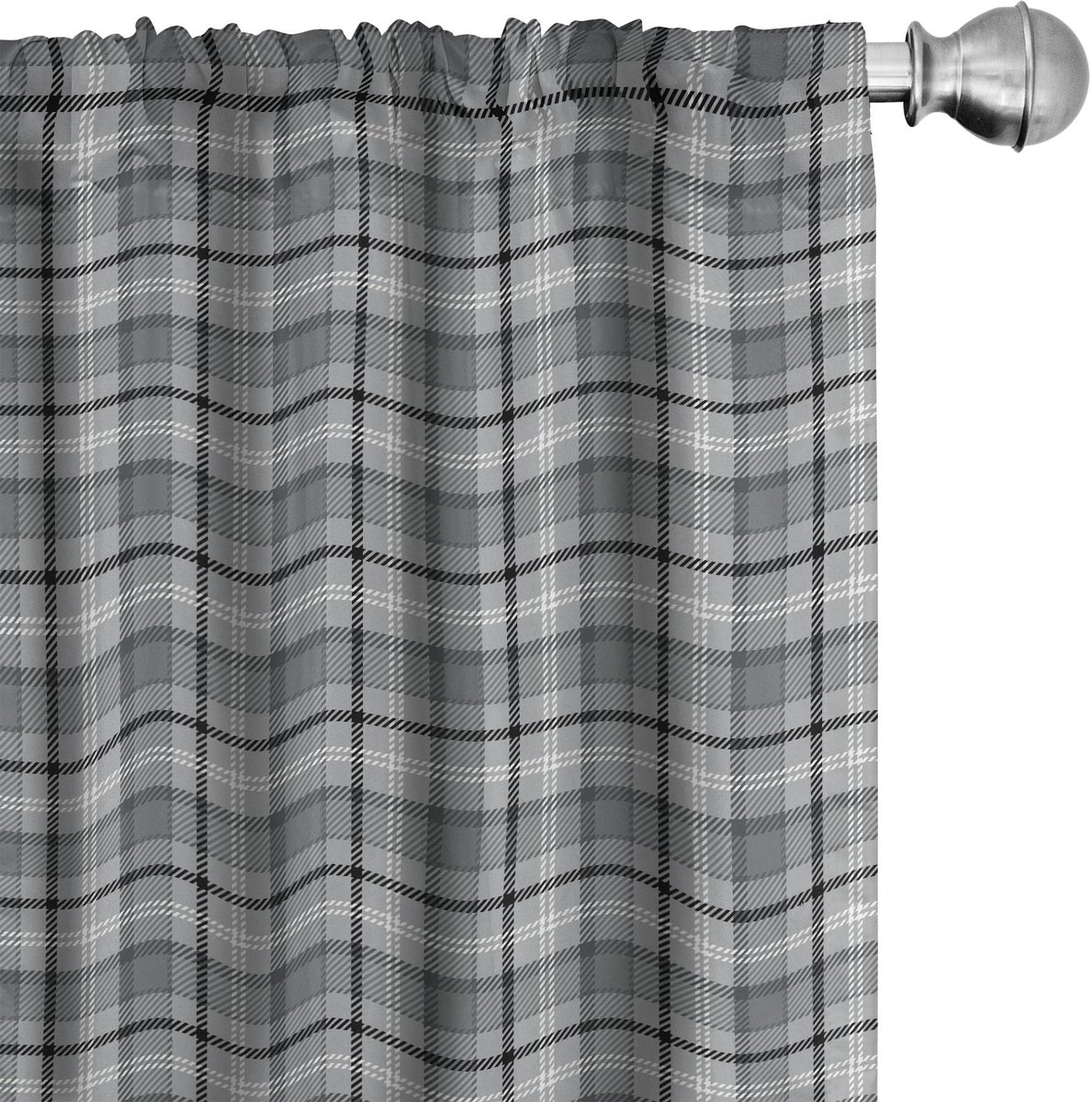 ABAKUHAUS Voorhangen Schotse ruit 2x75x175 cm – zwart/lichtgrijs