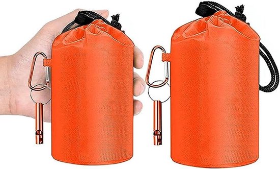 Noodslaapzakken voor survival met reddingsdeken - Set van 2 - Waterdicht en draagbaar - Bivakzak - Isolatiezak - Oranje opbergtas met fluitje - 210 x 90 cm