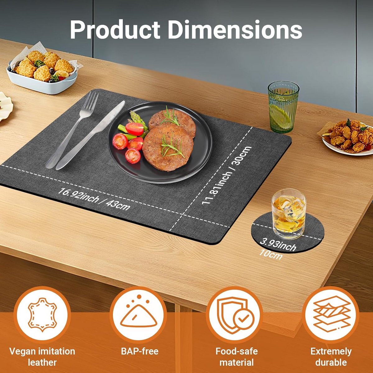 Set van 6 wasbare onderzetters voor tafel - Dubbelzijdig, hittebestendig