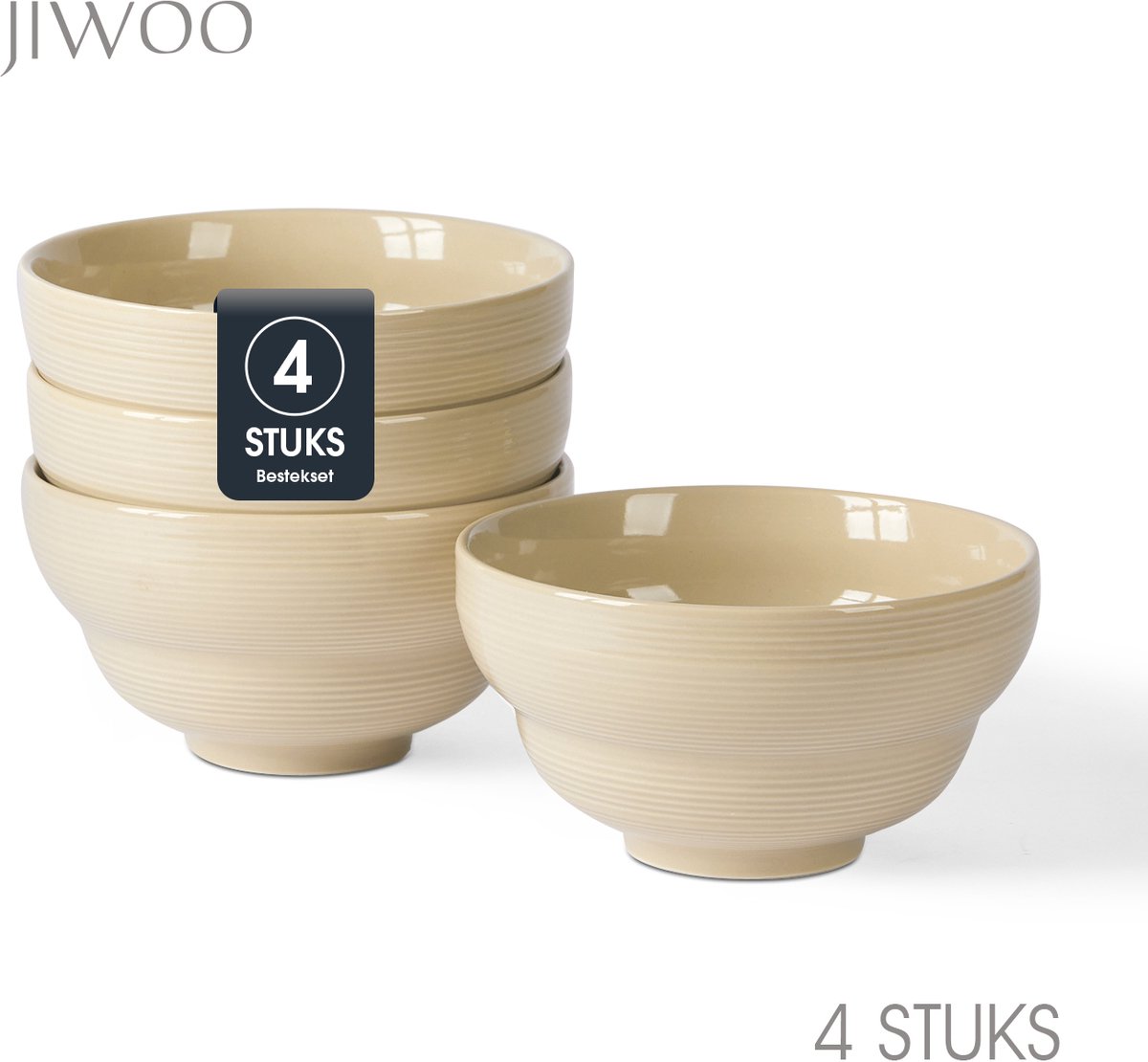 Set van 4 Kommen (Ø15,3cm / 800ml) Ontbijtkommen, Mueslikom, Soepkom, serviesset 4 persoons, Geschikt voor Restaurants, Horeca, Familiefeesten, Feest, Banketten en Picknicks, Magnetron-vaatwasserbestendig, Porselein