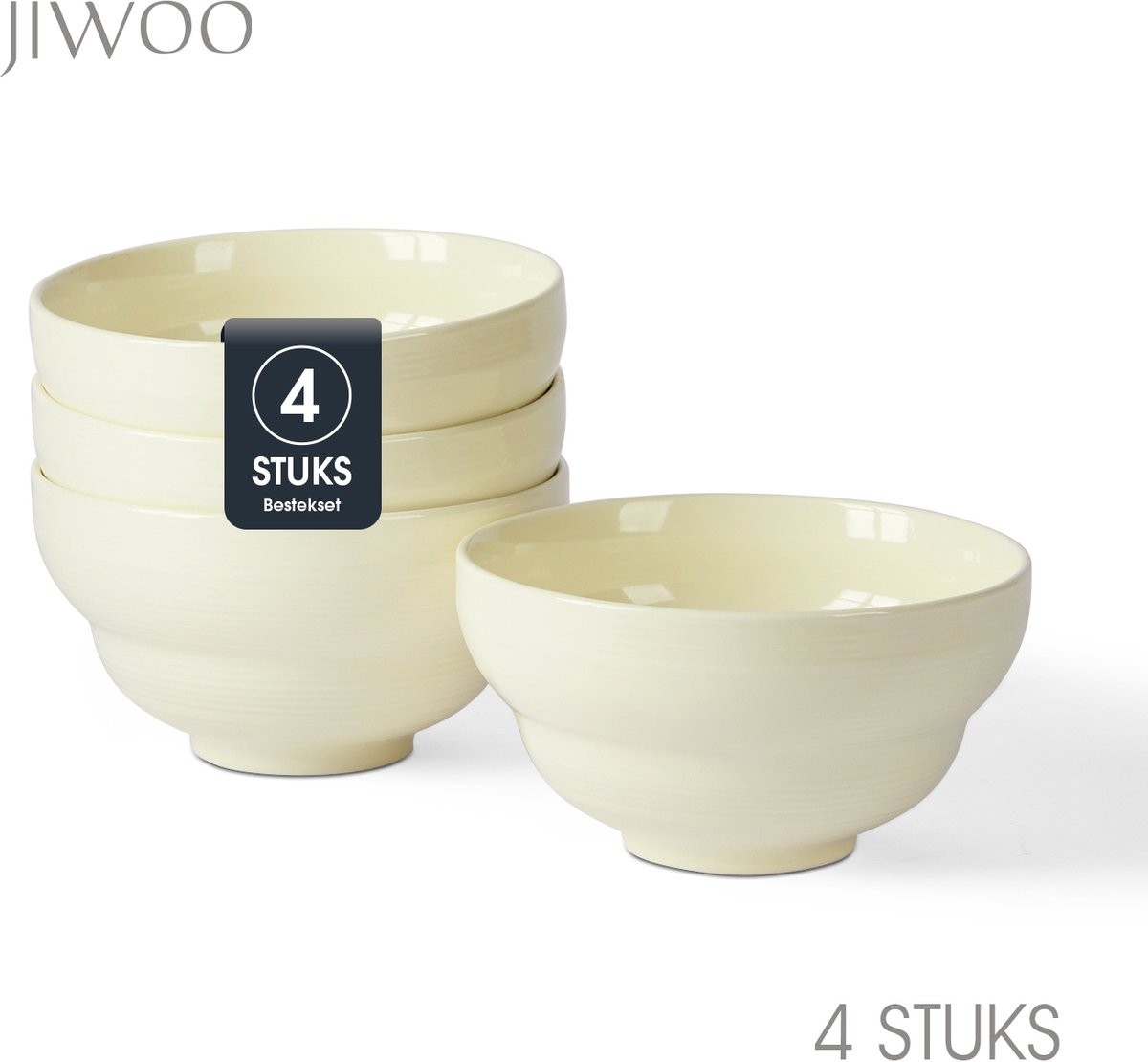 Set van 4 Kommen (Ø15,3cm / 800ml) Ontbijtkommen, Mueslikom, Soepkom, serviesset 4 persoons, Geschikt voor Restaurants, Horeca, Familiefeesten, Feest, Banketten en Picknicks, Magnetron-vaatwasserbestendig, Porselein