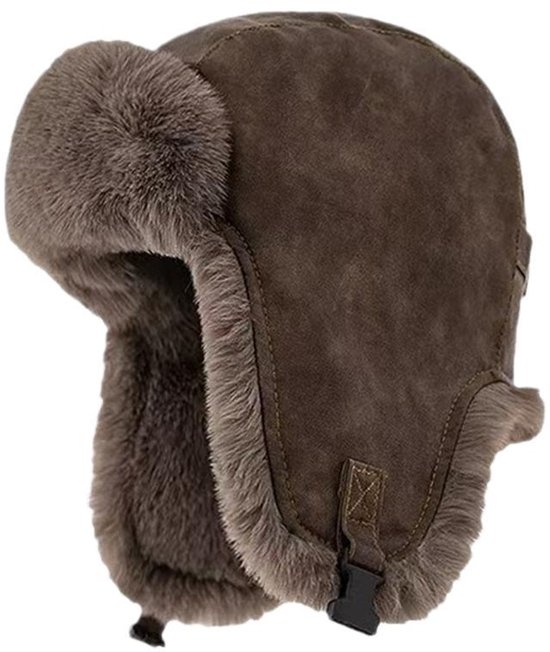 Bonnet de pilote d'hiver avec oreillettes et bonnet Ushanka de trappeur en cuir doux coupe-vent pour hommes et femmes