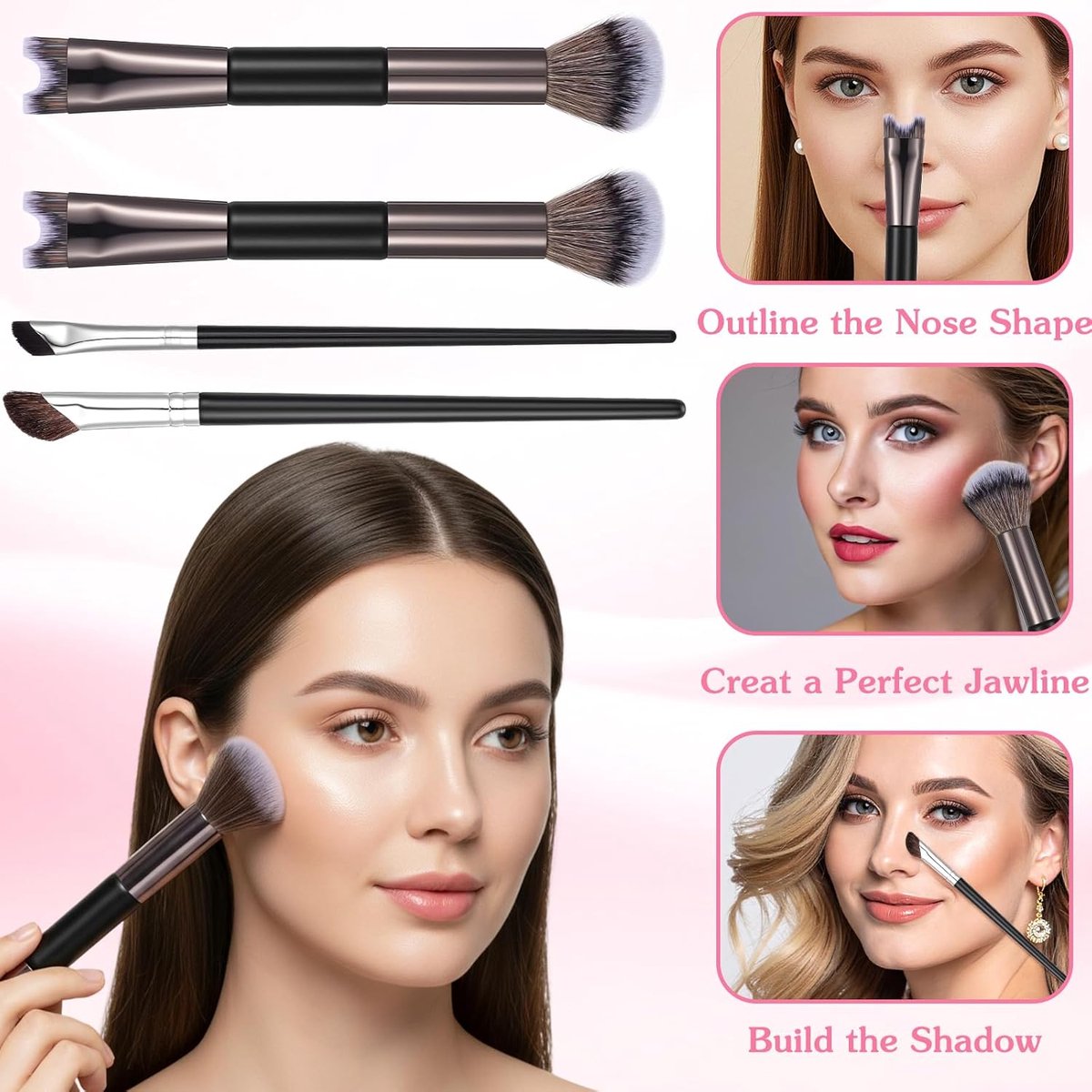 4-Delige Neus Contour Kwastenset – Professionele Gezichtssculpting Kwasten (Zwart)
