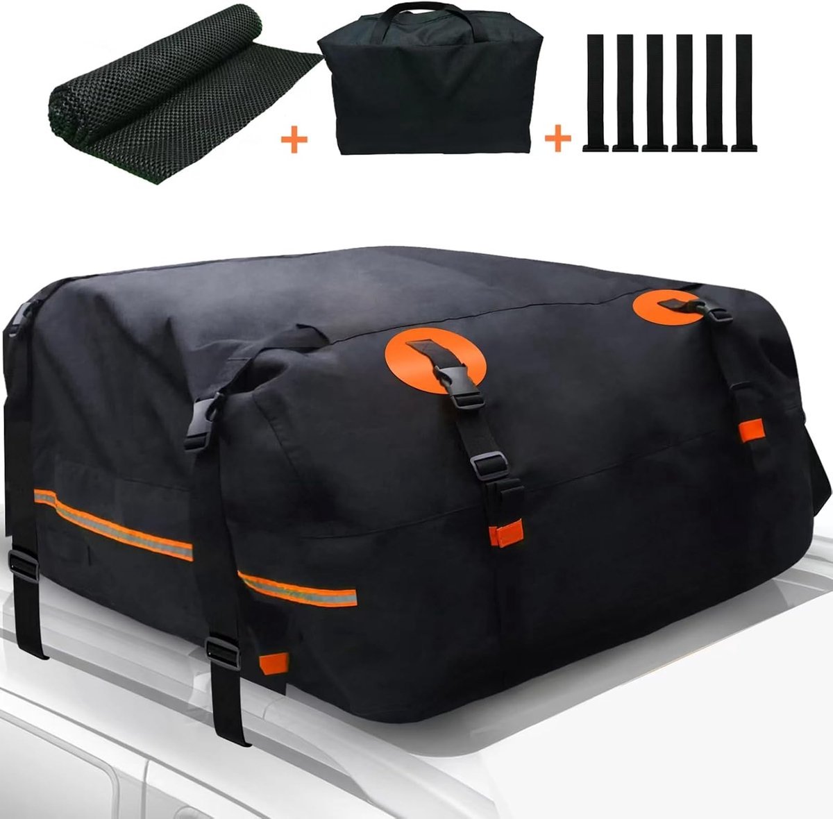 Stunq® Dakkoffer voor de auto, 651 liter, 651 liter, waterdicht, opvouwbaar, met antislipmat, dakdrager, dakkoffers, dakkoffer, tassen, universeel, reizen, voor auto met/zonder bagagedrager