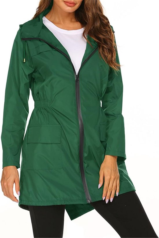 Hanna Nikole Regenjas voor dames, grote maten, lange regenjas met capuchon, lichtgewicht, waterdicht, windjack, Rood, 22 Plus