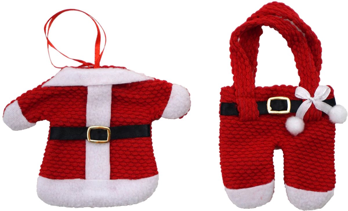 Stern Fabrik Hand Made - Mini Kerstman Kostuum - Mini Kerstman Pak - Om op te hangen - Kerst Decoratie - Kerst Ornament - Kerstjasje 14x10,5 cm - Kerstbroekje 8,5x 15 cm - 100% Polyester