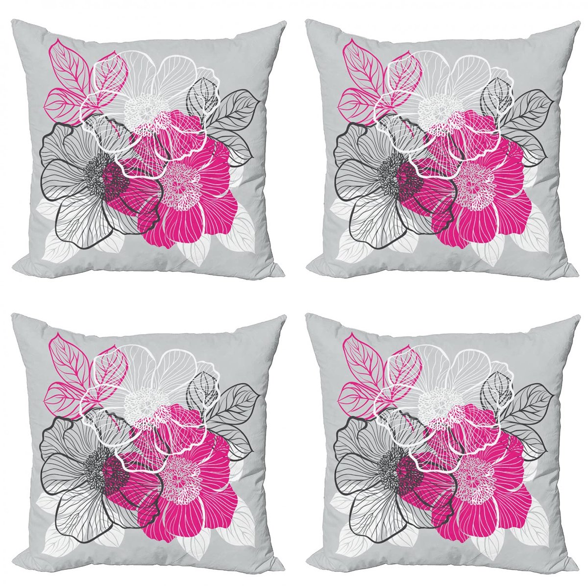ABAKUHAUS Grijs Magenta Wit Kussenhoes Set 4x 40x40 – Dubbelzijdig Digitaaldruk