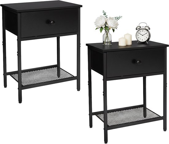 Nachtkastje set van 2 - 55x40x30 cm - met lade - zwart