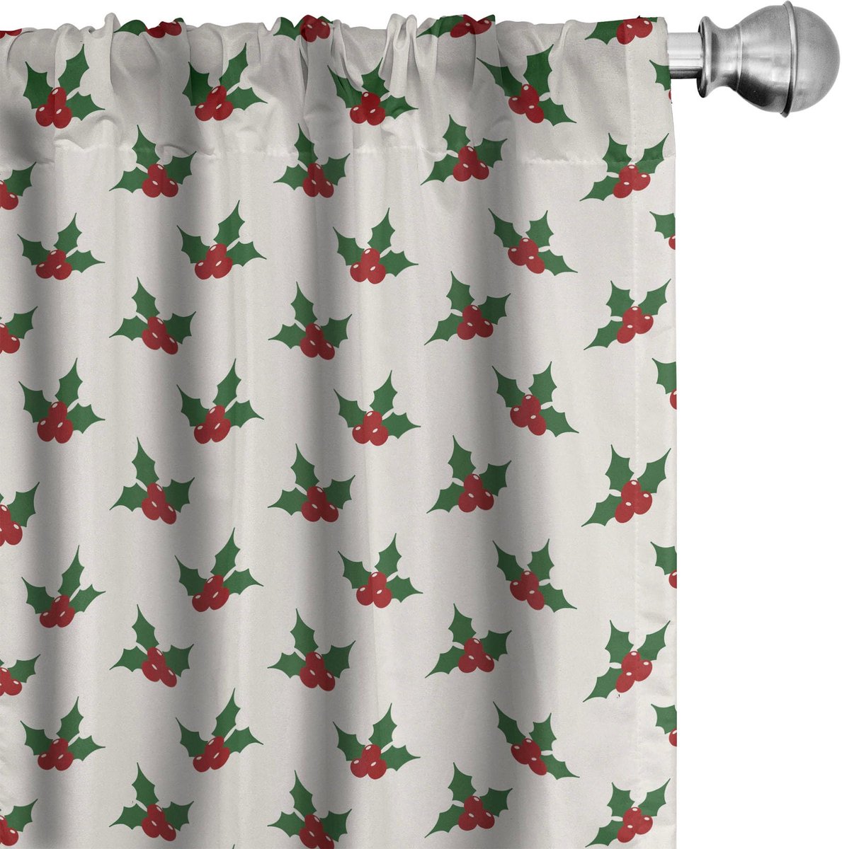 ABAKUHAUS Gordijnen – Hulstbessen – 2x75x225 cm – Mikrofaser – Halfverduisterend – Rood Groen Wit