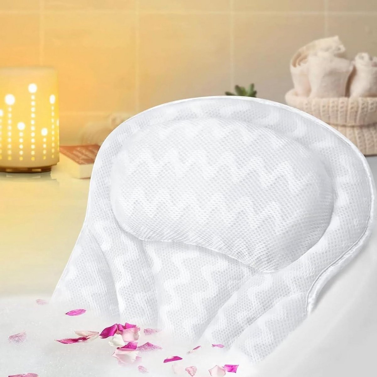 Ergonomisch Luxe Badkussen met 6 Zuignappen voor Hoofd en Nek – Antislip, Ademend
