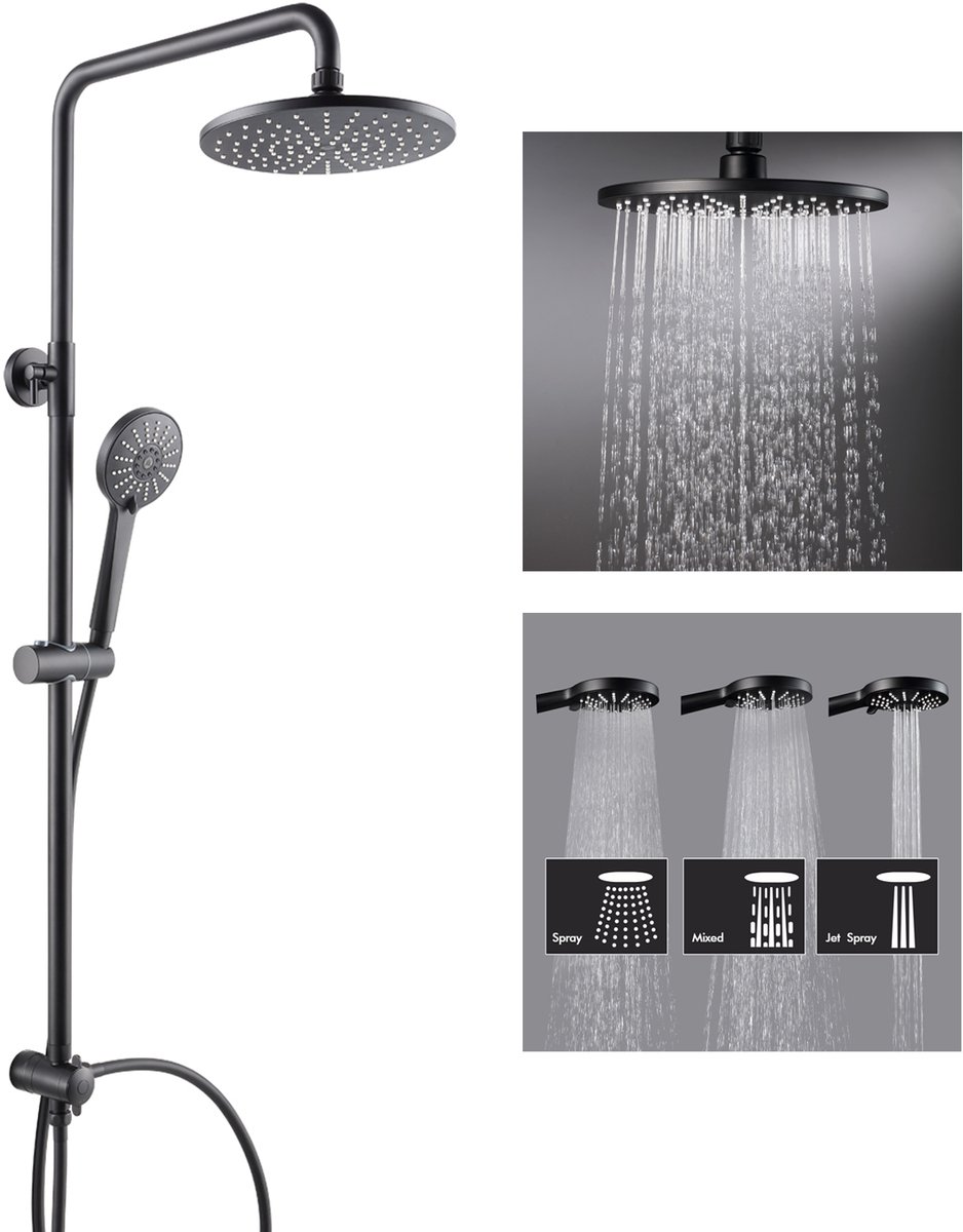 CECIPA max Regendouche Zwart - Douchesysteem met Handdouche met 3 Functions - Handdouche Massage douchepaneel Douchekop