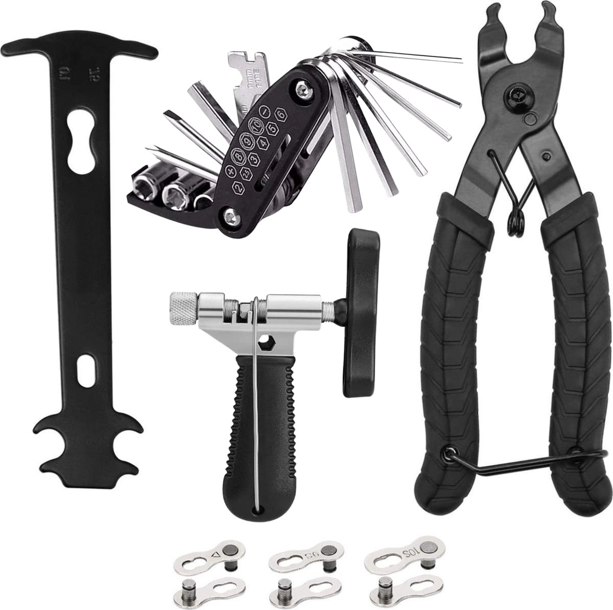 RAMBUX® Fietsgereedschap Set - Multitool - Missing Link Tang - Kettingpons - Kettingmeter - 3 Extra Schakels