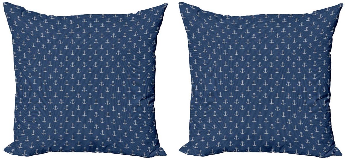 ABAKUHAUS Kussenhoezen Set van 2x45x45 cm – Dubbelzijdig bedrukt Blauw/Wit – Rits Blauw Wit
