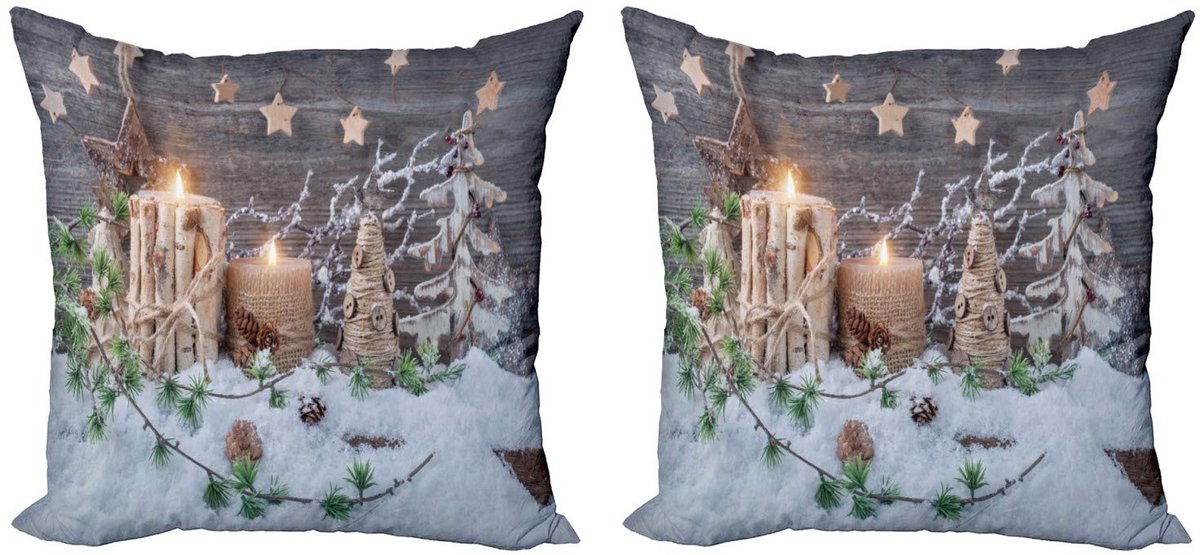 ABAKUHAUS Kussenhoes 2x45x45 cm – Dubbelzijdig bedrukt, met rits Bruin wit