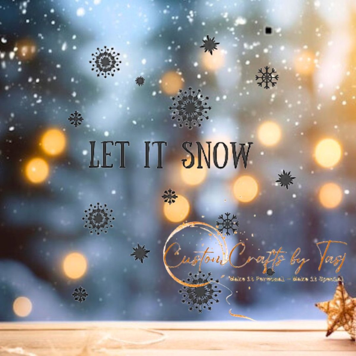 Herbruikbare Raamstickers – Let It Snow + 15 Sneeuwvlokken – Zwart – Statisch
