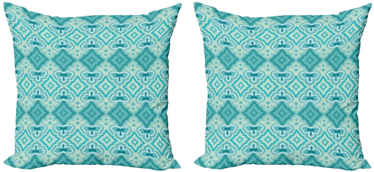 ABAKUHAUS Teal Beige Kussenhoezen Set – 2x50x50 cm – Dubbelzijdige bedrukking – Rits