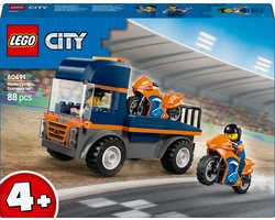 foto van LEGO® City Transportwagen voor Motoren - Dieplader - Bouwset met Speelgoedvoertuigen - 2 Speelgoedmotoren - 2 Minifiguren - Eenvoudig te Bouwen Vrachtwagenmodel voor Jongens en Meisjes Vanaf 4 Jaar - Cadeau voor Kinderverjaardagen - 60491